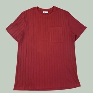 Runcati Mens Burgundy Cable Knit Short Sleeve Pocket Tee M5W254 Wine Red L